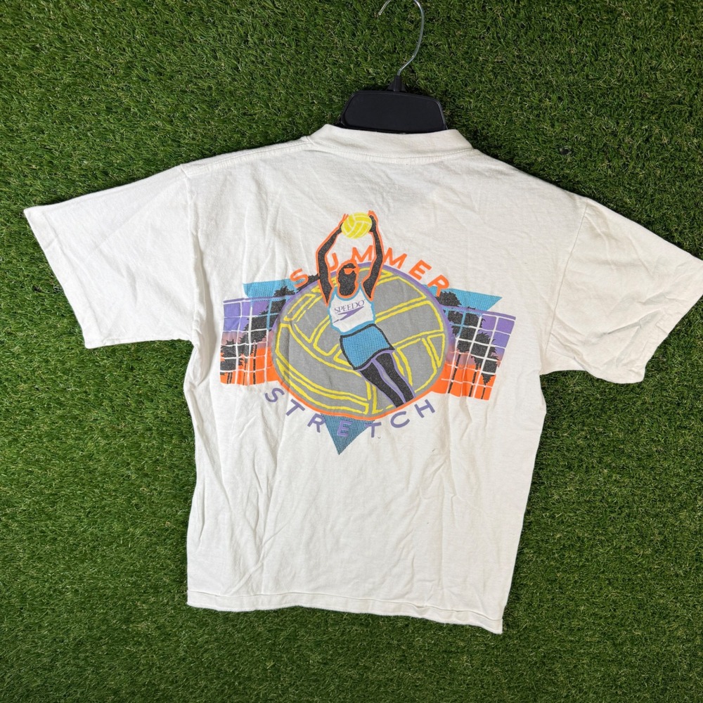Vintage 80's Speedo Mens Medium White Summer Volleyball Graphic T Shirt Tee‎ USA